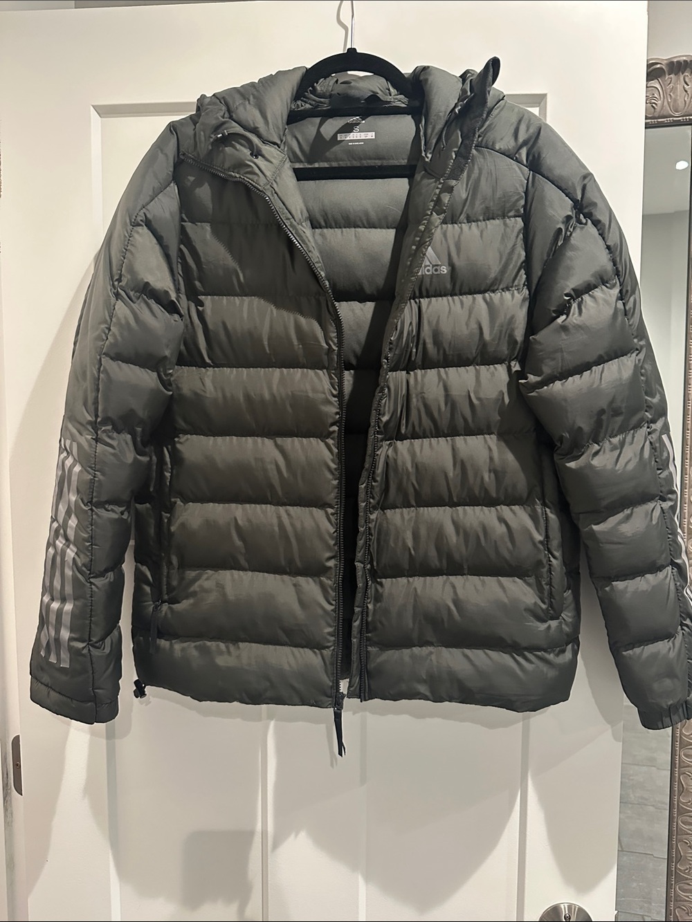 adidas Olive Green Quilted Hooded Puffer Jacket